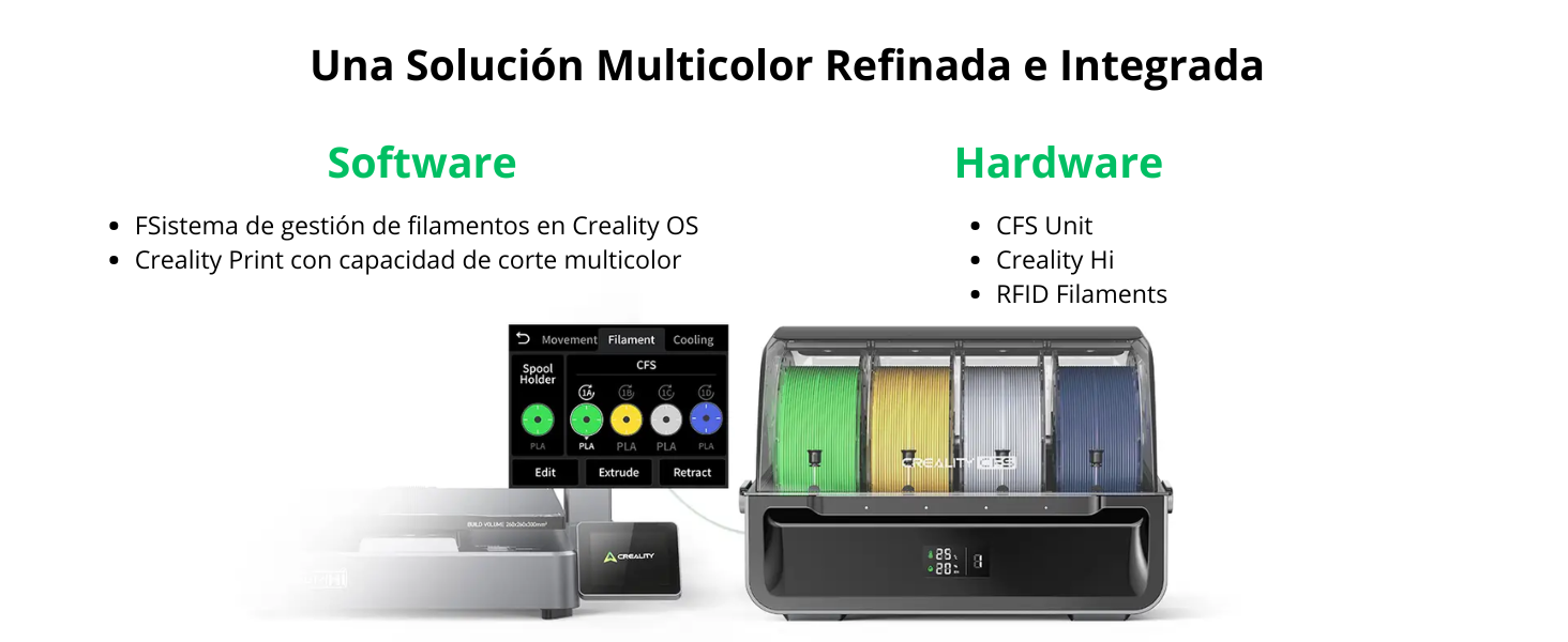 Características destacadas: Calibración inteligente y automática Ajusta el nivelado, la lectura de filamento y la presión avanzada (PA tuning) sin intervención manual.